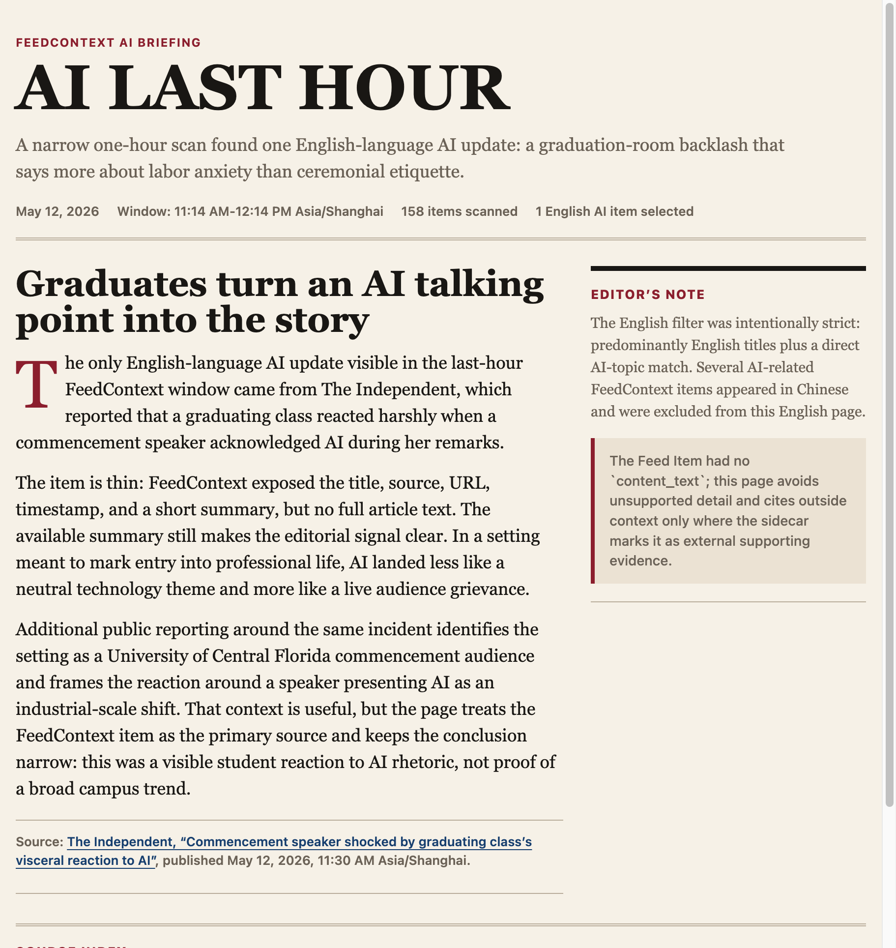 FeedContext newspaper briefing page screenshot