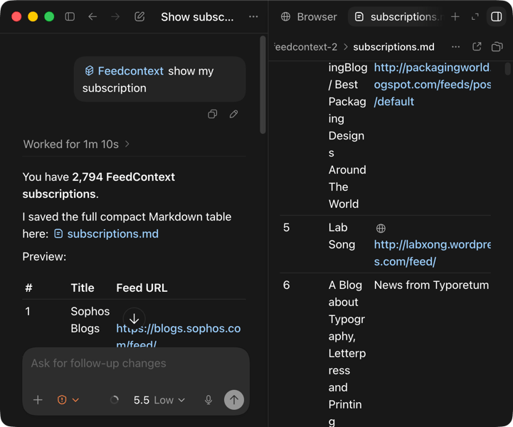 FeedContext User Home subscription screenshot