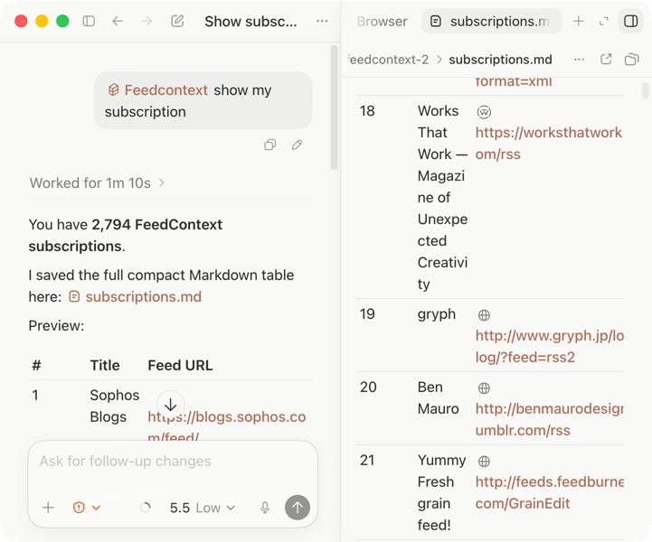 FeedContext User Home subscription screenshot