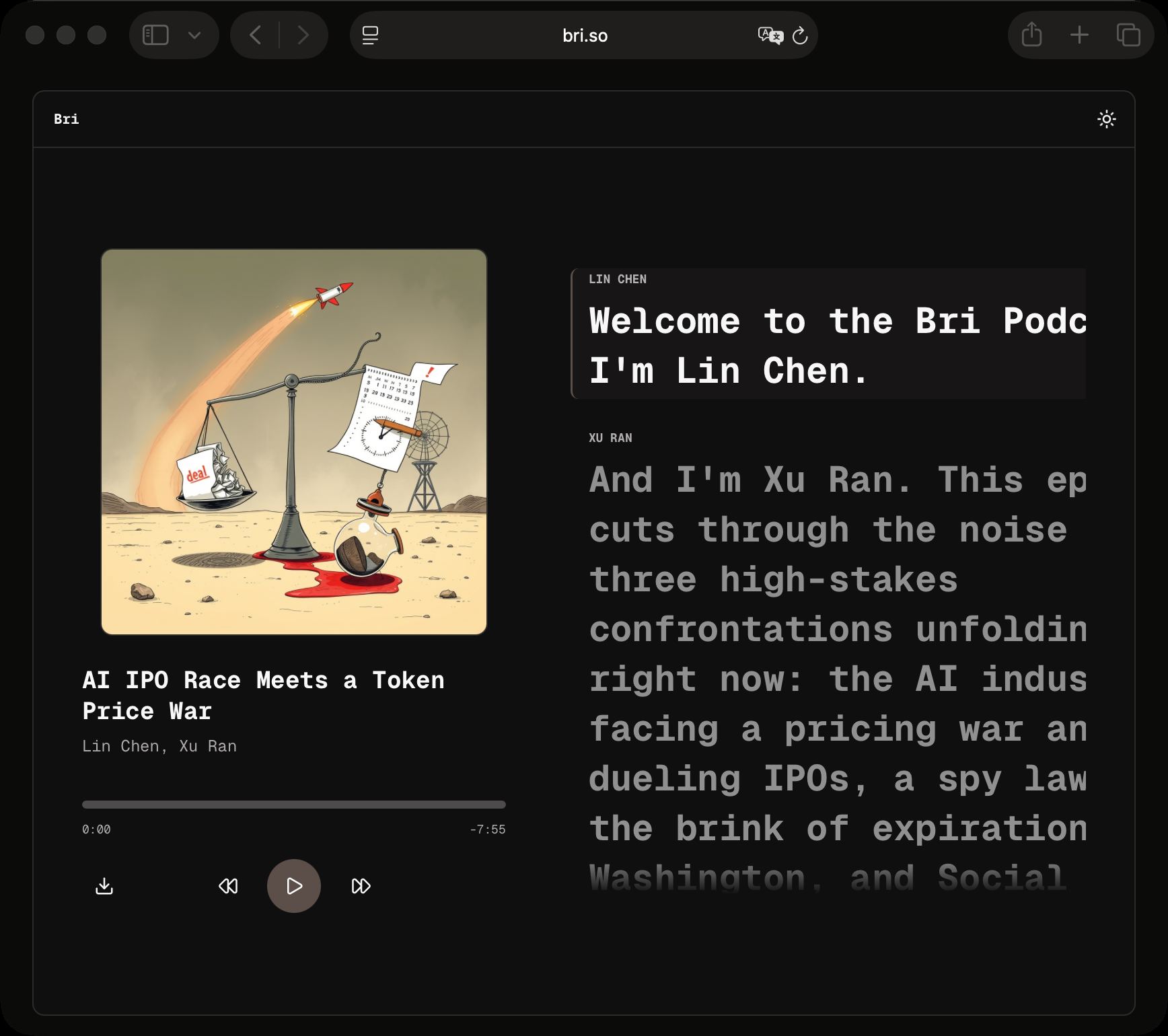 Bri podcast briefing workspace